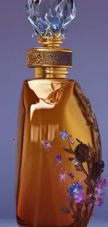 Elegant amber perfume bottle with intricate design