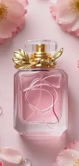 Elegant perfume bottle with pink floral accents.