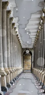 Elegant corridor with gray pillars and arches.