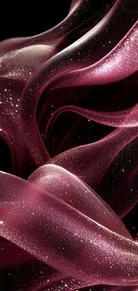 Abstract pink waves with glitter on black background