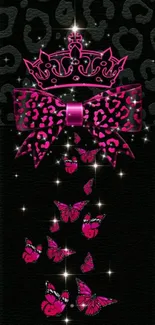 Luxurious black and pink mobile wallpaper with bow and butterflies.