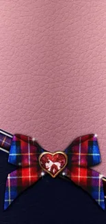 Elegant pink and navy wallpaper with plaid bow.