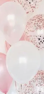 Pink and white balloons with confetti design.