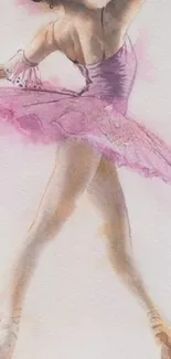 Graceful watercolor ballet dancer in pink tones.