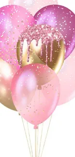 Pink and gold balloons with glitter design wallpaper.