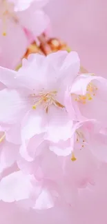 Light pink cherry blossoms with delicate petals on a pale pink background.