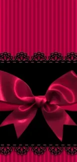 Pink bow and black lace elegant wallpaper design.