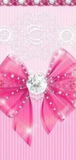 Elegant pink bow with gems and lace wallpaper for mobile.