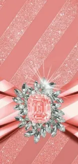 Pink bow wallpaper with glitter and gemstone center.