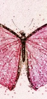 Elegant pink butterfly with glitter details on a light background.