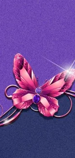 Pink butterfly with purple and blue background mobile wallpaper.