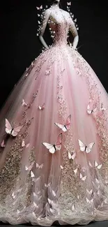 Elegant pink dress with butterflies mobile wallpaper.