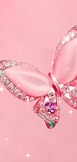 Elegant jeweled pink butterfly wallpaper for mobile screen.