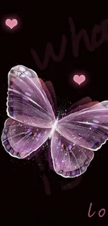 Elegant pink butterfly with hearts background.