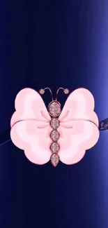 Elegant pink butterfly set against a rich blue background.