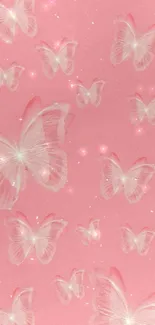 Pink mobile wallpaper with transparent butterflies.