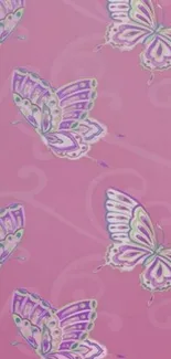 Elegant pink butterfly pattern wallpaper for mobile phones.