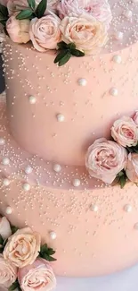 Elegant pink cake with roses and pearls wallpaper.