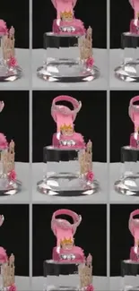 Elegant pink cake design repeating wallpaper with black and white accents.