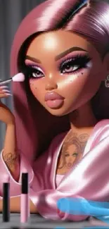 Stylish cartoon character with pink makeup theme.