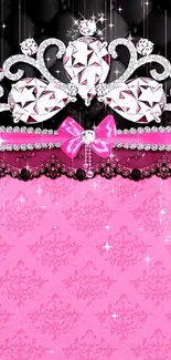 Elegant pink crown mobile wallpaper with jewels and sparkles.