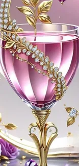 Elegant pink crystal glass with gold decorations