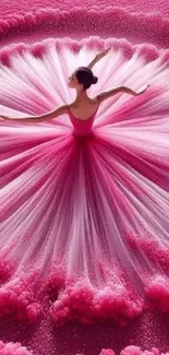 Artistic pink ballerina spinning in an elegant pose with vibrant tulle.