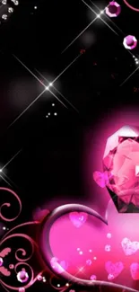 Elegant pink diamond and swirl wallpaper with sparkles.