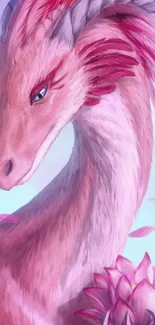 Elegant pink dragon with flower petals, fantasy digital art.