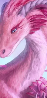 Elegant pink dragon art with floral accents in fantasy style.