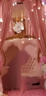 Luxurious pink setting with curtains and stars.