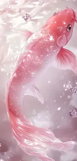 Elegant pink fantasy fish with sparkles on a white background.
