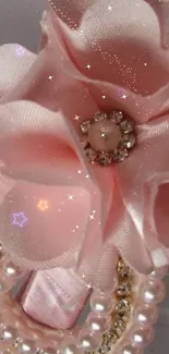 Elegant pink flower with pearl accents.