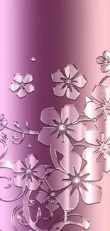 Elegant pink floral wallpaper with intricate design.