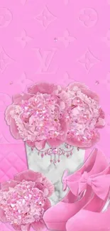 Elegant pink floral wallpaper with stylish elements.