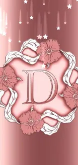 Elegant dusty rose floral mobile wallpaper featuring letter D.