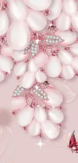 Elegant pink floral wallpaper with butterfly.