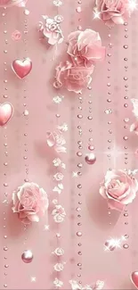 Elegant pink roses and pearls wallpaper.