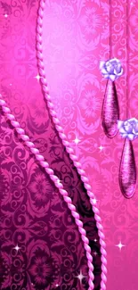 Elegant pink floral wallpaper with intricate patterns and delicate ornaments.