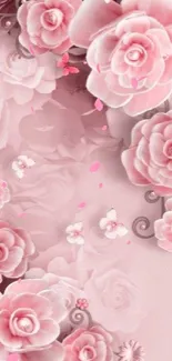 Pink rose floral mobile wallpaper with elegant design.