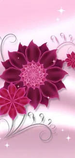 Elegant pink flower wallpaper with a detailed floral design.