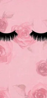 Pink floral wallpaper with lashes and roses design for mobile.