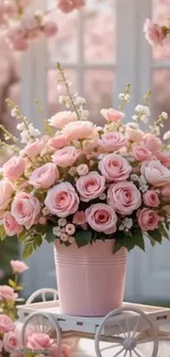Pink roses in a stylish floral arrangement creating a serene ambiance.