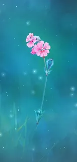 Elegant pink flowers with blue-green background.