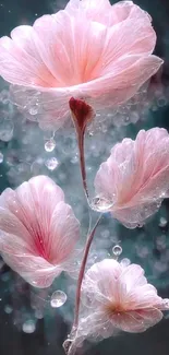 Elegant pink flowers with water droplets on a dark background.