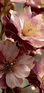 Elegant pink flowers with maroon hues and delicate petals.