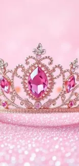 Elegant pink crown with sparkly gems on soft background.