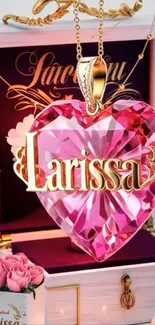 Elegant pink heart gem pendant with roses.