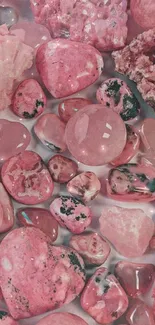 Beautiful pink gemstones arranged as a wallpaper background.