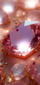 Luxurious pink gemstone with radiant details on mobile wallpaper.